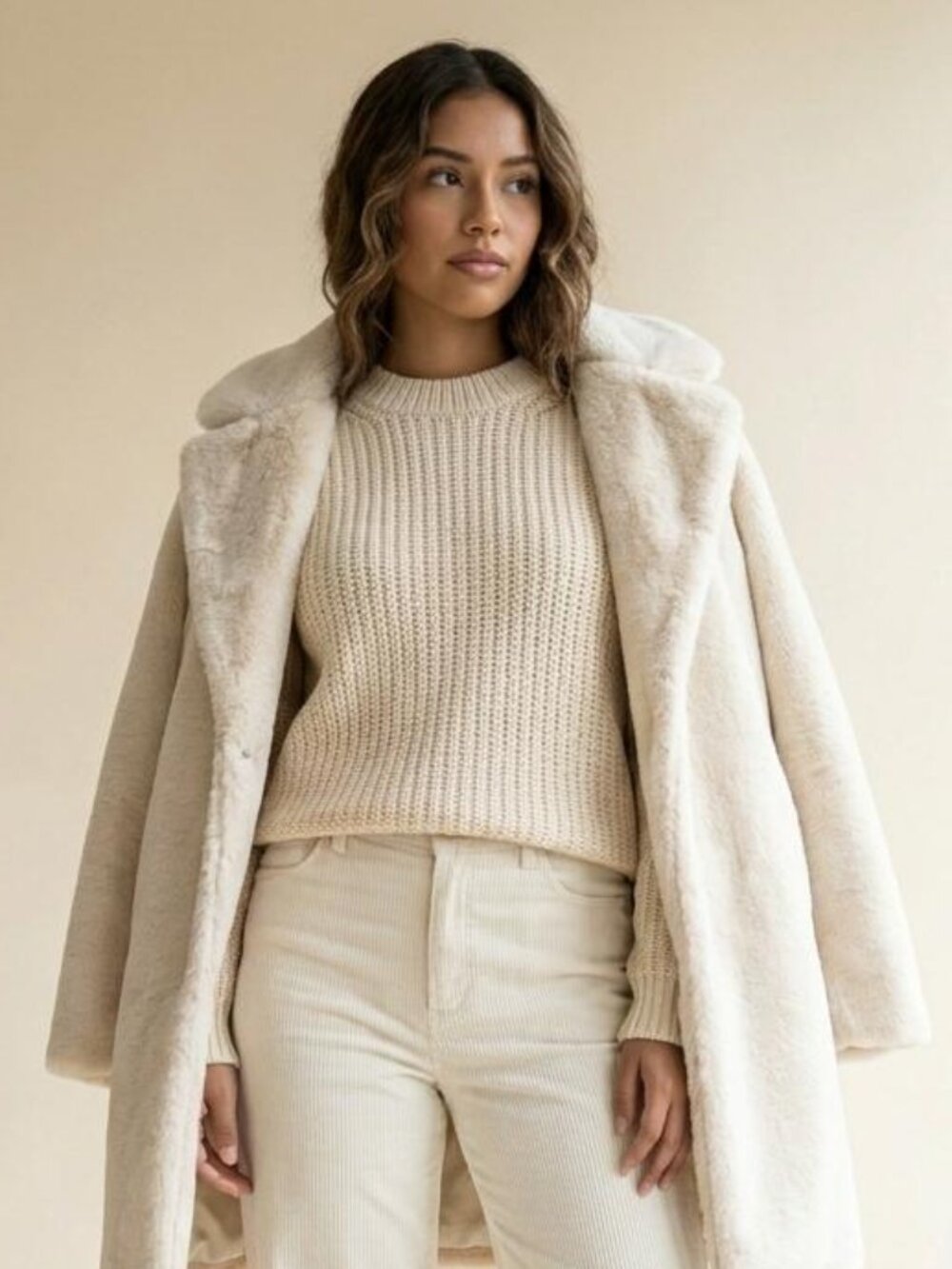 NWOT Zara Knit Cream Chunky Ribbed Crewneck Sweater Size M